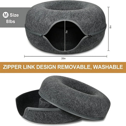Cat Tunnel Bed Indoor Hiding Place - Donut Cat Bed All-Season Collapsible Cat Tunnel with Hole for Indoor Cats, Soft Plush, Dark Gray & Light Gray, Available in 20 & 24 Inches, Perfect Cat Gift