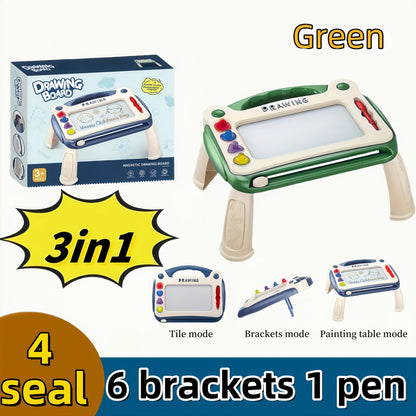 Kids Drawing Board Stamp Art Set – Creative Learning Toy with 4 Stamps, Brush & Stands, Fun Educational Art Gift for Boys & Girls, Birthday & Easter Gift, Blue Pink Green, 3 Ways to Use