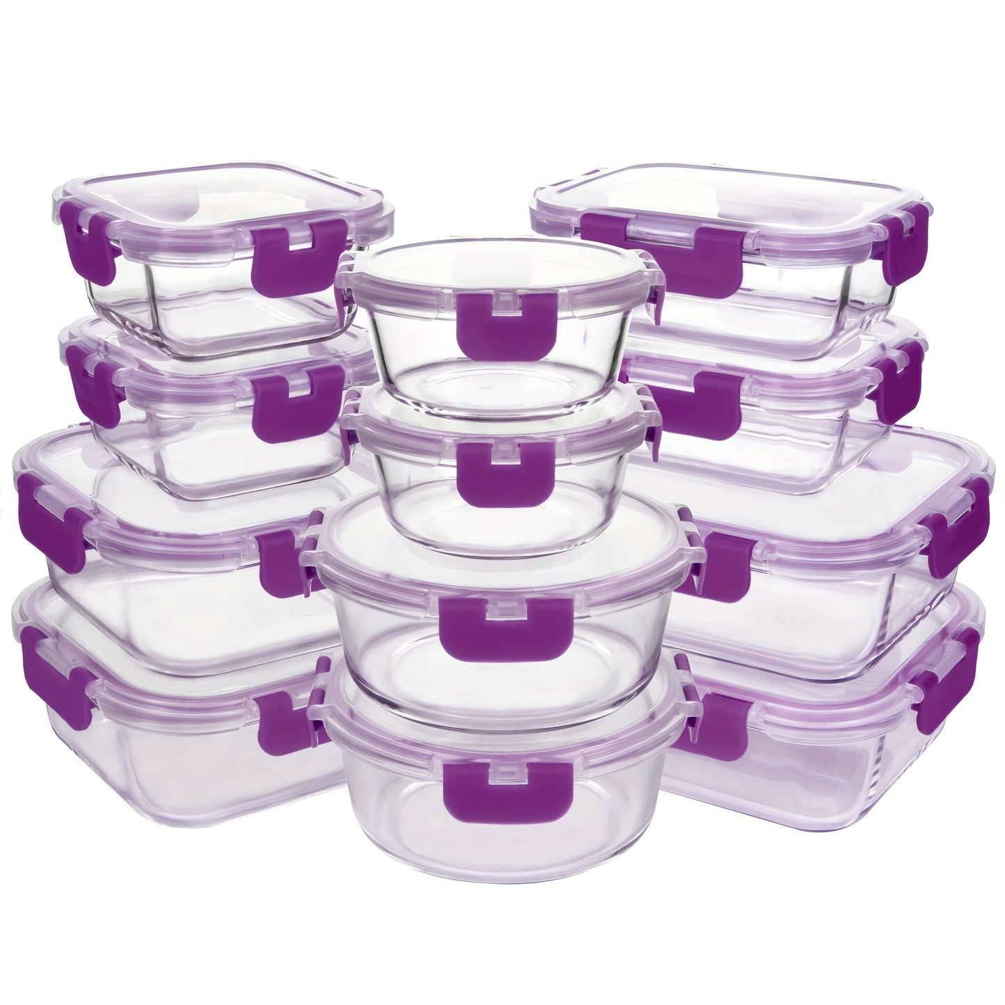 Borosilicate Glass Food Storage Containers 24-Pack (12 Bowls + 12 Airtight Lids) – Meal Prep Glass Bowls, Microwave & Dishwasher & Freezer Safe, BPA Free, Multi-Color Lids for Kitchen & Lunch