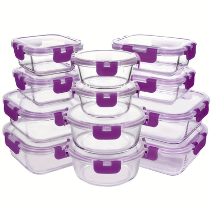 Borosilicate Glass Food Storage Containers 24-Pack (12 Bowls + 12 Airtight Lids) – Meal Prep Glass Bowls, Microwave & Dishwasher & Freezer Safe, BPA Free, Multi-Color Lids for Kitchen & Lunch