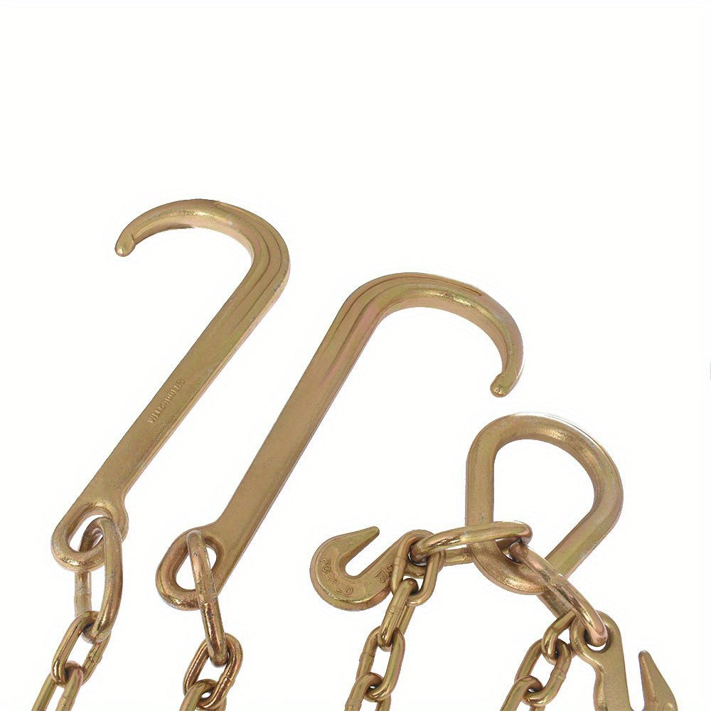 Grade 70 Heavy Duty Trailer Chain Set 5/16 Inch x 2 Feet with J Hooks and V-Chain Grab Hooks - Anti-Rust 20Mn2 Alloy Steel, 6000 lb Safe Working Load for Flatbed Trailer, Towing and Cargo Securing