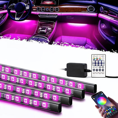 4pcs LED Car Interior Light Strip RGB Music Sync – 48 Color USB Remote Control Under Dash Ambient Lighting Kit for Car Truck SUV Van – Easy Install, No Battery Needed