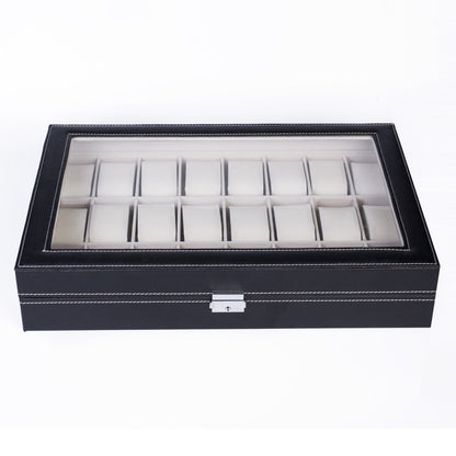 24-Slot Leather Watch Box Organizer – Large Capacity Watch Display Case with Top-Opening Lid, Lockable Storage for Men & Women, Elegant Black PU Leather Watch Collector Gift