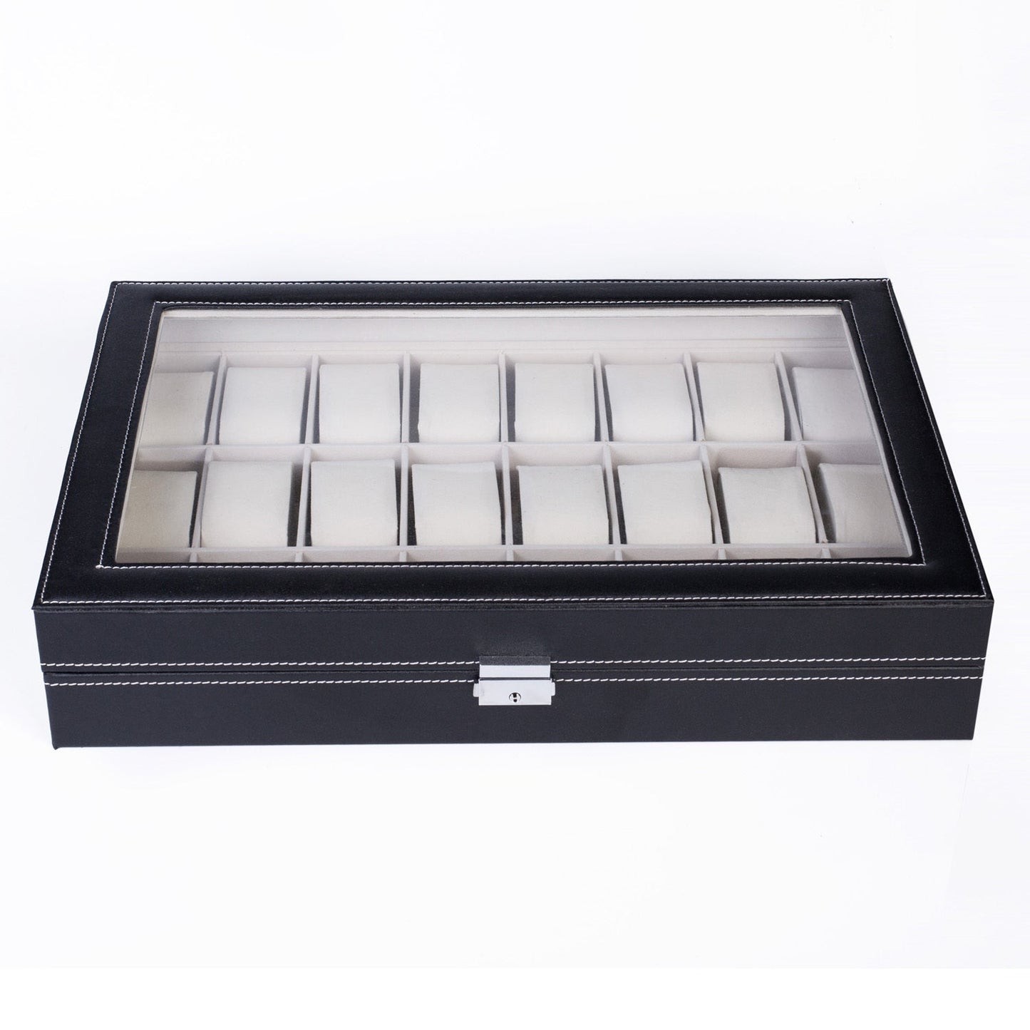 24-Slot Leather Watch Box Organizer – Large Capacity Watch Display Case with Top-Opening Lid, Lockable Storage for Men & Women, Elegant Black PU Leather Watch Collector Gift