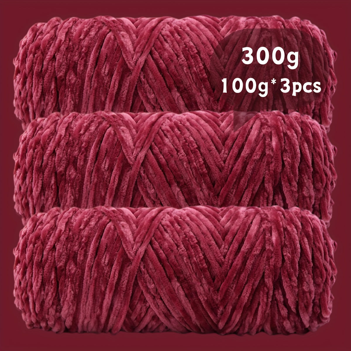 Velvet Chenille Yarn 3-Pack 300g (100g x3) Soft Bulky Knitting Crochet Yarn 47 Colors Beginner Friendly Luxury Handcraft for Sweaters Scarves Hats Dolls Bags Amigurumi DIY Projects
