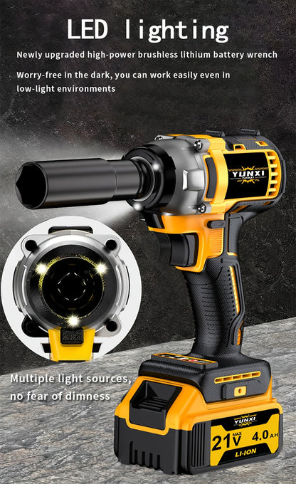 21V Brushless Cordless Impact Wrench & Drill Set – 4000mAh Li-ion Battery, Toolbox, Charger & Socket Accessories for Automotive, Home & Industrial Use