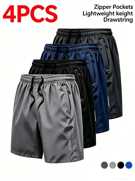 Men's Athletic Shorts 4-Pack Quick Dry Lightweight Breathable Sports Gym Running Workout Shorts Zipper Pockets Drawstring Waist Casual Loose Fit Fitness Cycling Basketball XS-XXXL