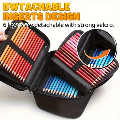Colored Pencil Case 168-Slot Large Art Organizer with 7 Detachable Layers – Polyester, Multiple Zipper Pockets, Holds Markers & Colored Pencils, Perfect Gift for Artists, Students & Adults