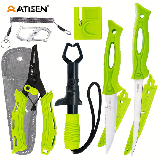 Professional Fishing Knife Set 10/16PCS Fillet & Boning Knife with Road Runner Pliers Fish Lip Gripper Knife Sharpener Retractable S-Buckle Harness, Dishwasher Safe V-Grind Blade - Gift for Fishermen