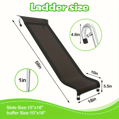 Trampoline Ladder and Slide Kit 2-Step Wide Safety Stairs Tear-Resistant Slide PE Galvanized Steel Universal Trampoline Accessories for Kids Adults Ages 14 Plus Outdoor Backyard Play
