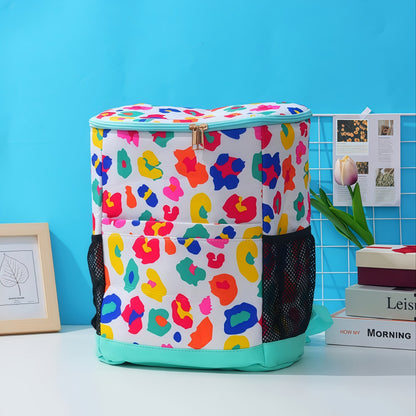 Insulated Cooler Backpack 30 Can Leopard Print with Mesh Pockets & Adjustable Straps - Leakproof Nylon Cooler Bag for Beach Camping Picnic Hiking Travel Daily Use