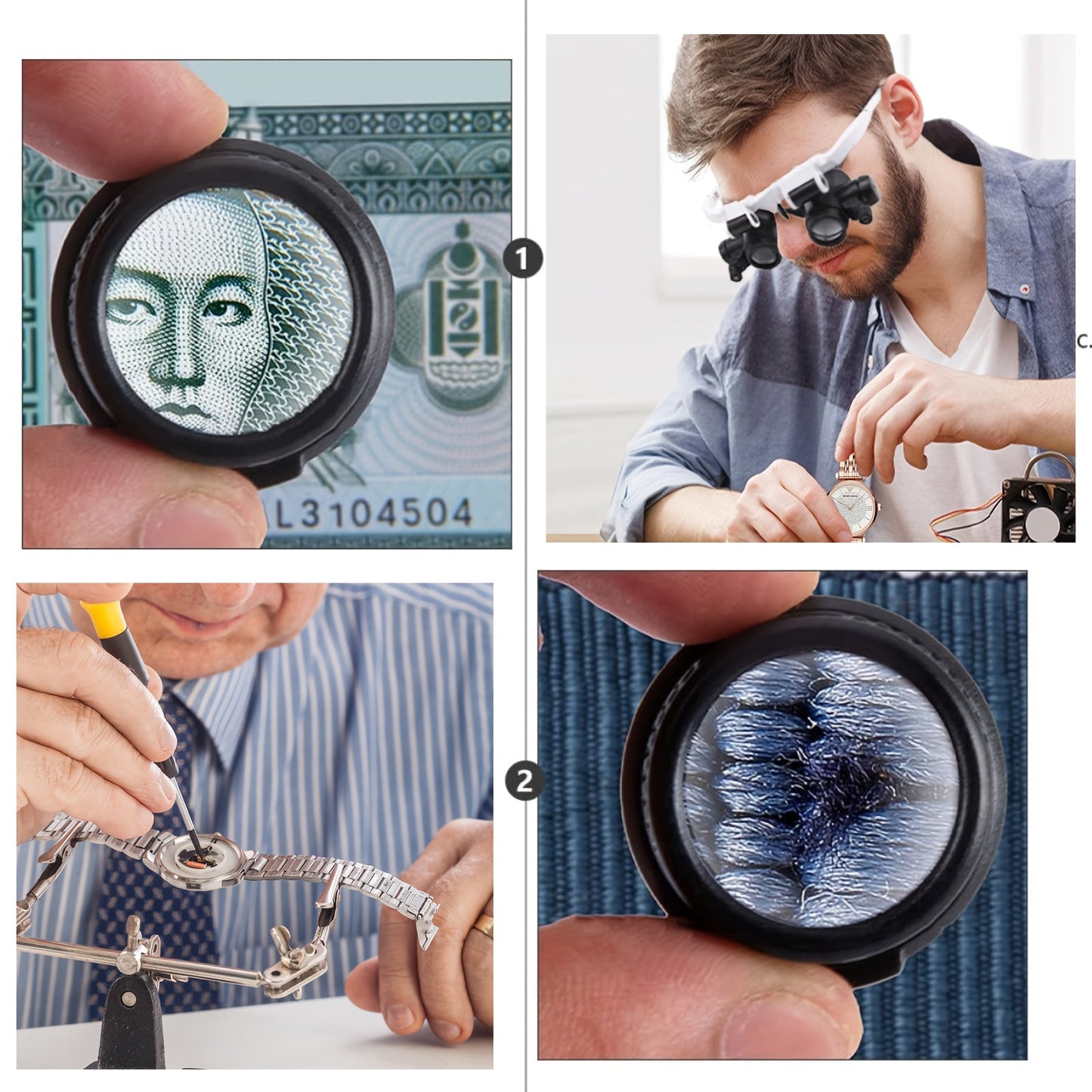 Head-Mounted Magnifying Glass with LED Light Hands-Free 8X 15X 23X Foldable Dual Head – Wearable Magnifier for Jewelry Making, Electronics Repair, Crafts, Reading & Precision Work