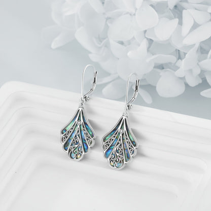 925 Sterling Silver Abalone Shell Dangle Drop Earrings for Women Boho Filigree Iridescent Statement Jewelry Gift
