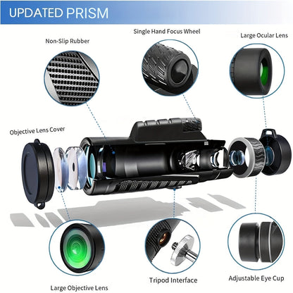 10x42 HD Monocular Telescope with Phone Adapter & Tripod – FMC Lens Compact Scope for Bird Watching, Wildlife, Hiking, Camping, Concerts & Sports – Black & Green, Christmas Gift