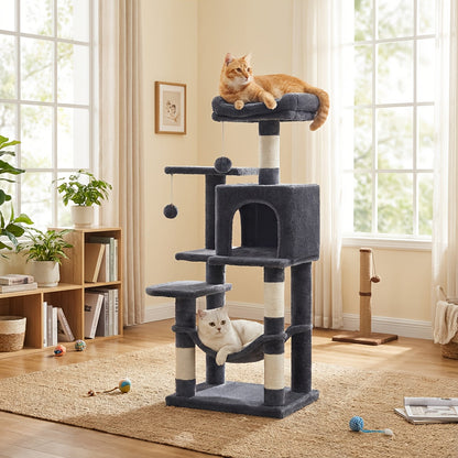 Multi-Level Cat Tree Tower 44-66 Inch with Hammock Sisal Scratching Posts Cozy Cave Perches Anti-Tilt Stable Cat Condo for Multi-Cat Families Kittens & Cats Gift
