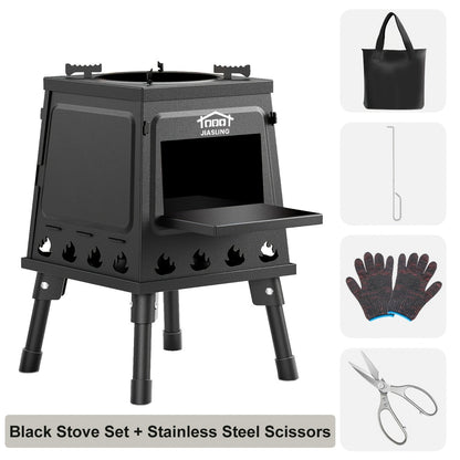 Wood Burning Camp Stove Portable Folding Outdoor Camping Stove Lightweight Compact Backpacking Hiking Survival Cooking Stove with Wood Fuel No Gas Needed Black