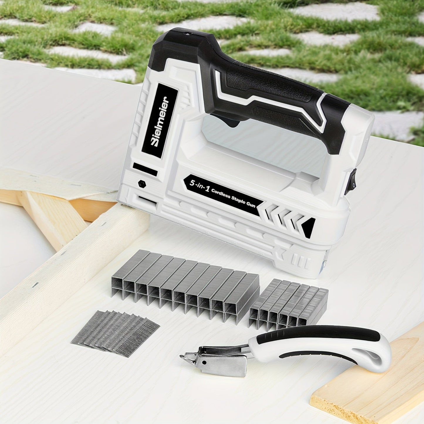 Cordless 2-in-1 Brad Nailer & Stapler Gun 20V – No Compressor Needed, Battery & Charger Included, Safety Guard, 1600/2000 Nails & Staples for Carpentry, Upholstery & DIY