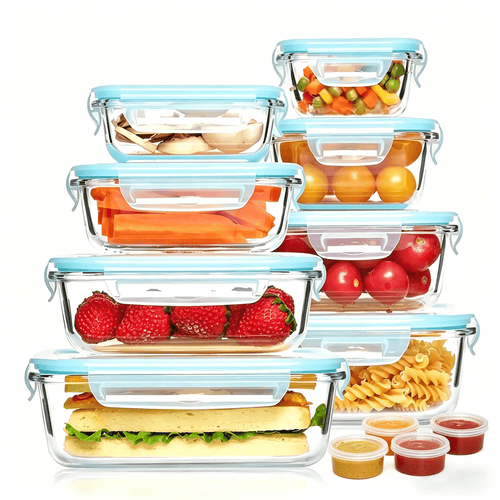 Glass Food Storage Containers Set with Lids – 24 or 16 Piece Airtight Meal Prep Containers, Microwave Oven Freezer Safe, BPA-Free, Perfect for Salads Fruits Vegetables Lunch Box Picnic