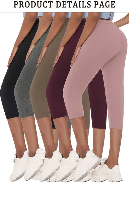 5 Pack Women's High-Elastic Capri Leggings – Opaque Non-See-Through 7/8 Length Workout Pants, 92% Polyester 8% Elastane Athletic Tights for Gym Running Yoga, Machine Washable, XS-XXL Mixed Colors