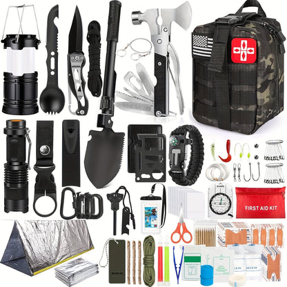 Professional Survival Gear Kit 14, 152 or 258 Piece – Outdoor Emergency Survival Equipment with Fire Starter, Compass & Multitool for Camping, Hiking & Adventure, Best Gift for Men & Women