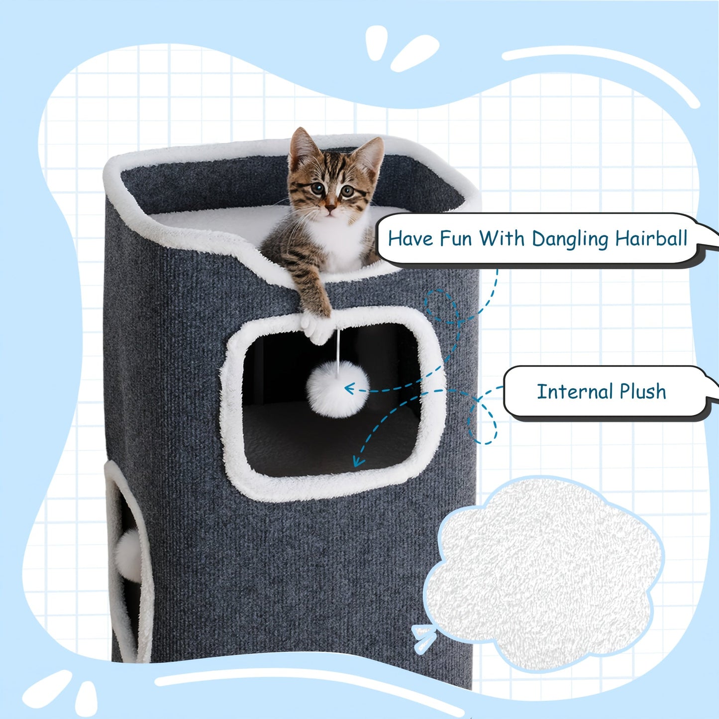 Multi-Level Foldable Cat Tree Tower for Indoor Cats – Scratching Post, Cozy Perch, Cat Condo with Hanging Toy Ball, Cat Hideaway, Soft Bed, 1/3/4 Tier Options