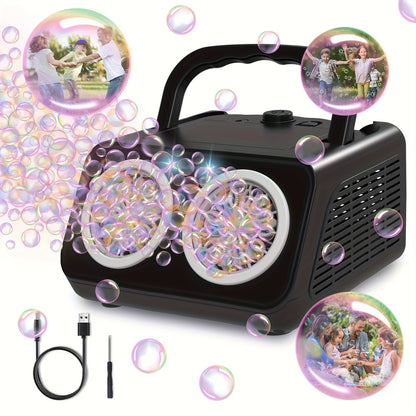 Automatic Bubble Machine for Kids & Toddlers – Electric Bubble Blower with 2 Fans, 20000+ Bubbles Per Minute, Battery Operated, Includes Bubble Solution, Outdoor Bubble Toy for Parties & Birthdays
