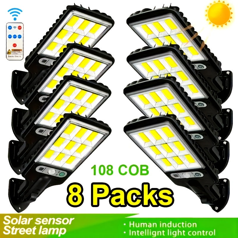 Solar Security Wall Light 108COB LED Motion Sensor with Remote Control – 3 Working Modes, Outdoor Waterproof Spotlight for Garden Patio Porch Garage Door – 2/4/6/8 Pack, Holiday Gift