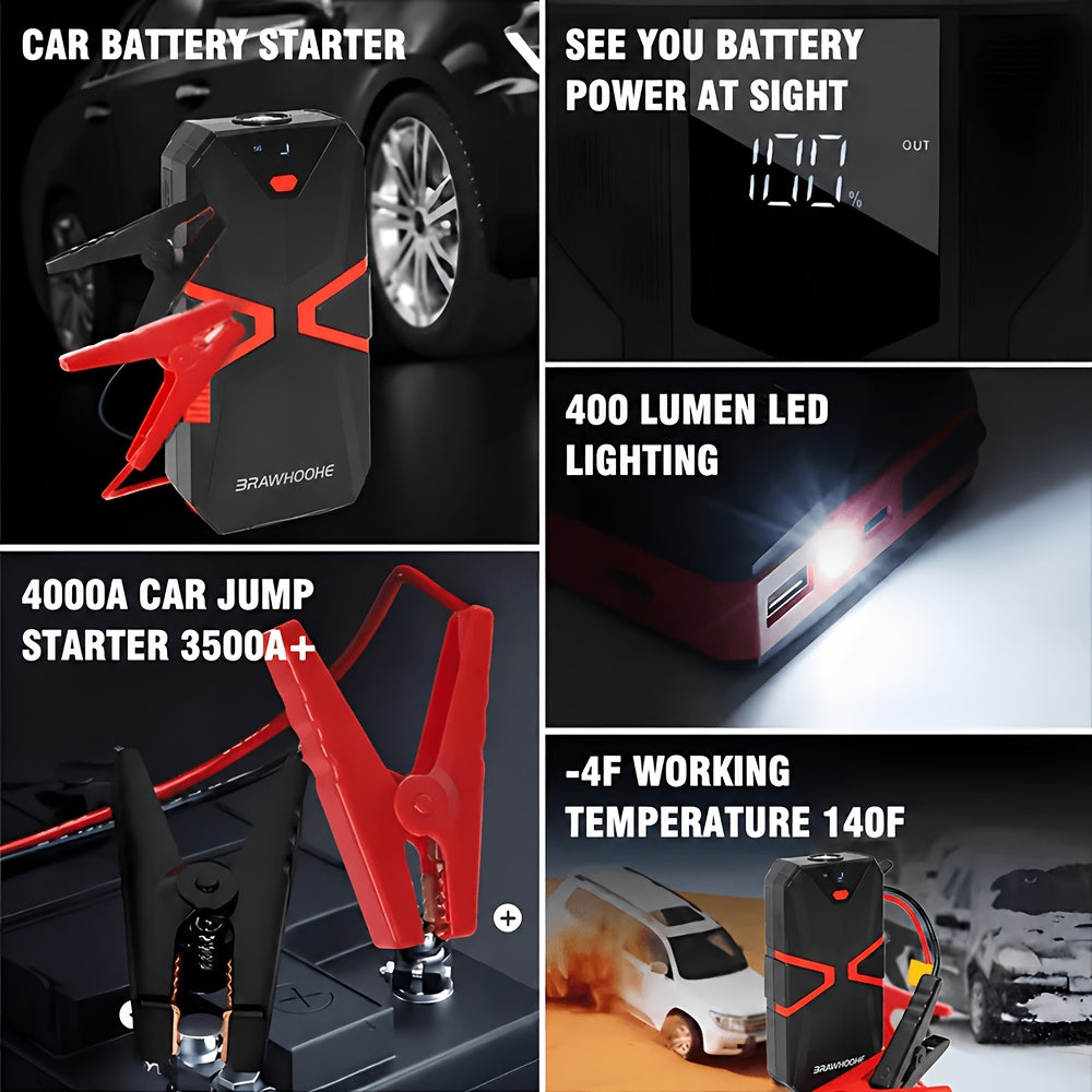 3000A Car Jump Starter 9-in-1 with Built-In Tire Inflator, USB Ports & LED Emergency Light – 12V Portable Wireless Battery Booster for Cars, Trucks & SUVs – Roadside Emergency Tool – Velora