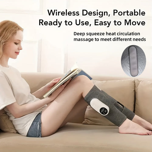 Cordless Air Compression Leg Massager 3 Intensities Calf Thigh Foot Knee Relief Rechargeable Portable Massager for Home Office Travel Gray Black