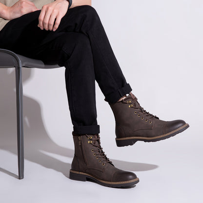 Men's Motorcycle Chukka Boots – Zipper & Lace-Up Genuine Leather Casual Fashion Boots with Non-Slip Sole, Cap Toe, Breathable Cushioned Insole, Black & Brown | Velora