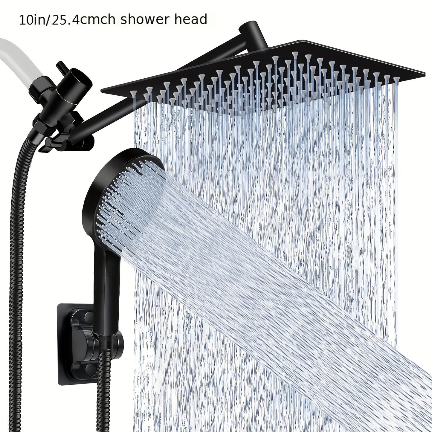 High Pressure Rainfall Handheld Shower Head Combo 11-Inch Extension Arm 9 Settings Anti-Leak Height Adjustable Chrome Matte Black