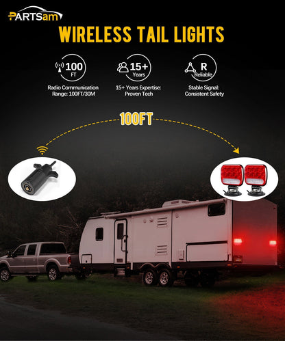 Wireless Magnetic Trailer Light Kit 26 LED Towing Tail Lights with 7-Pin Plug – Stop Turn Brake Backup Reverse IPX5 Waterproof 100FT Range for Trucks & Trailers 12-24V