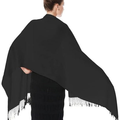 Women's Soft Silky Pashmina Shawl Wrap Scarf – Large 28x78 Inch with Tassel Ends, Solid Color Lightweight Wrap for Weddings, Parties, Hijab & Everyday Wear, Navy & Teal