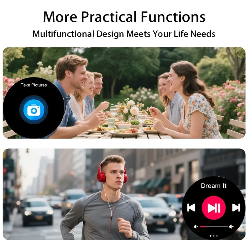 Smartwatch with Call Function & Fitness Tracker for Men & Women – Silicone Strap, Step Counter, Calorie Tracking, Heart Rate Monitor, Multiple Sports Modes, Music Playback & Remote Camera Control
