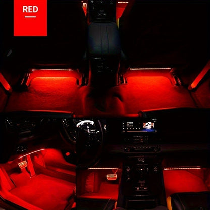 Music Sync LED Car Interior Lights – 4pcs USB Powered RGB Underfoot Ambient Lighting Kit with App & Remote Control, Colorful Atmosphere Lights for Car Truck SUV, No Battery Required