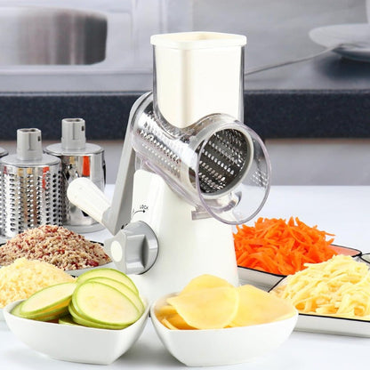 Rotary Cheese Grater Hand Crank Shredder with 3 Interchangeable Blades - Non-Slip Suction Base, Free Cleaning Brush, for Fresh Cheese, Vegetables & Nuts, Kitchen Tool Gift