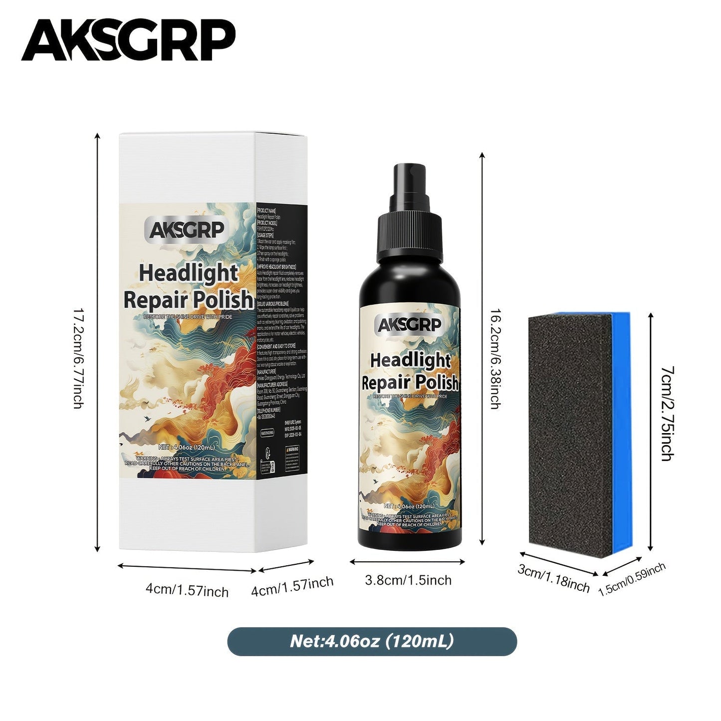 Headlight Restoration Polish Kit – Anti-Yellowing Crystal Clear Formula for Cloudy Headlights, Taillights & Fog Lamps, Multi-Use Auto Light Restorer, 30ml / 50ml / 120ml