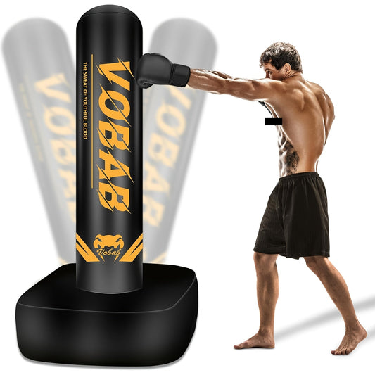 70-Inch Freestanding Punching Bag with Stand – Heavy Duty MMA Kickboxing Karate Training Bag for Adults Men & Women Beginners, Home Gym Boxing Equipment, Black Yellow