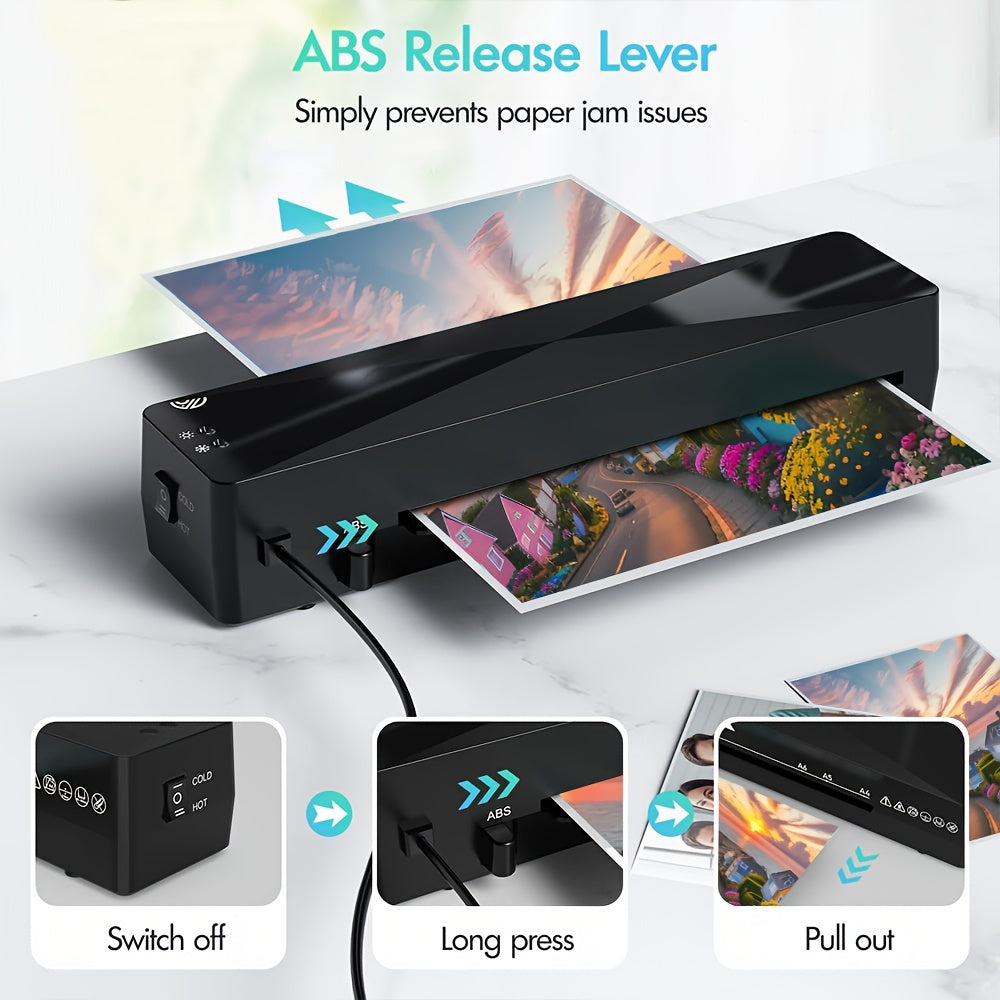 A4 Laminator Machine Hot and Cold, 9-Inch Thermal Laminator with Fast 1-2 Min Warm-Up, Bubble-Free Lamination for Home, Office & School, Compatible with 80-125 Mic Pouches – Jam-Free Design