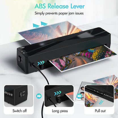 A4 Laminator Machine Hot and Cold, 9-Inch Thermal Laminator with Fast 1-2 Min Warm-Up, Bubble-Free Lamination for Home, Office & School, Compatible with 80-125 Mic Pouches – Jam-Free Design
