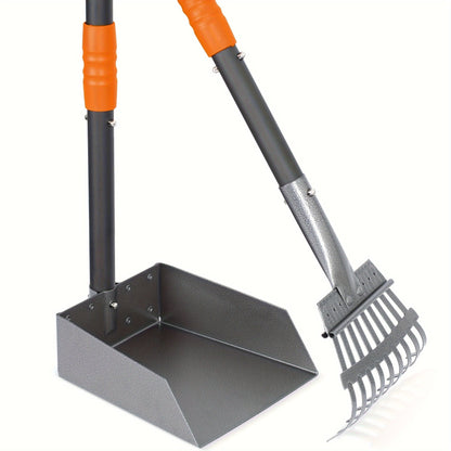 Stainless Steel Dog Pooper Scooper Set with Adjustable Handles – Rust-Proof Tray & Rake Pet Waste Removal Tool, Easy to Clean, No-Bend Design for All Dog Breeds, Yard & Outdoor Use