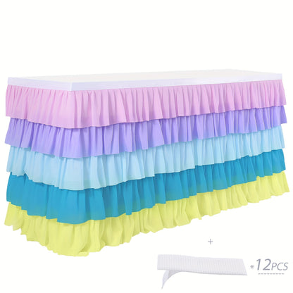 6ft Tulle Tutu Table Skirt – Chiffon Ruffle Table Skirting for Birthday Party, Wedding, Bridal Shower, Girls Party & Holiday Decor – Easy Hook & Loop Install, 12 Colors (72"L x 30"H)