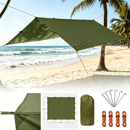 Outdoor Camping Tarp Canopy with UV Protection & Alloy Bracket – Portable Foldable 4-Person Shelter for Backpacking, Hiking, Garden & Outdoor Survival | All-Season Camping Awning