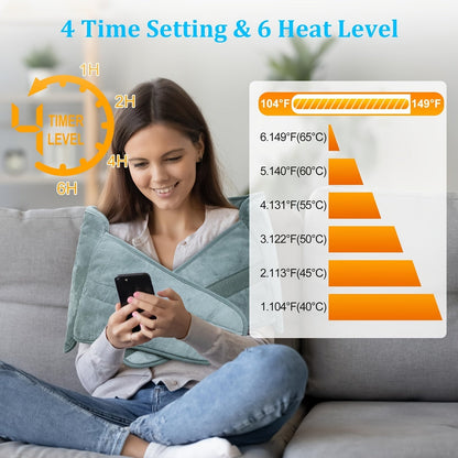 Electric Heating Belt for Back Pain Relief 12x24 Inch – 6 Heat Levels 104-149°F, 6-Hour Auto Shutoff, 4 Timers, Adjustable 24-45 Inch Waist, Washable Heated Waist Pad for Men and Women