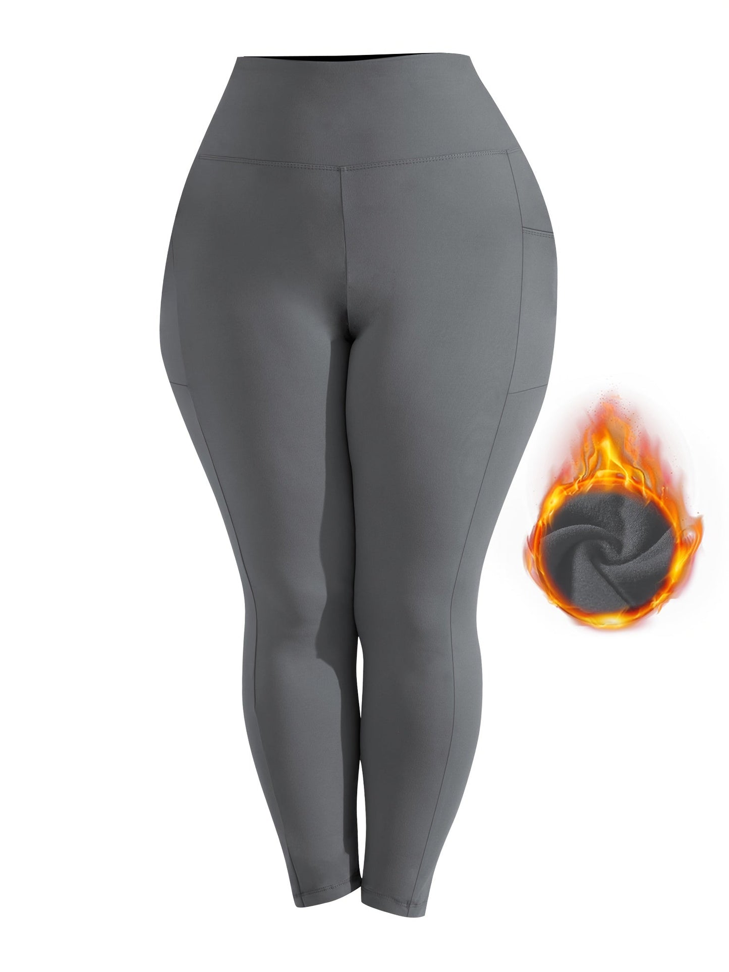 Women's Plus Size Yoga Pants with Pockets – High-Waist Fleece-Lined Warm Leggings for Fall & Winter, Tight-Fitting Elastic Sports Base Layer Pants, Sizes 1XL-5XL in Black, Gray, Burgundy & Navy