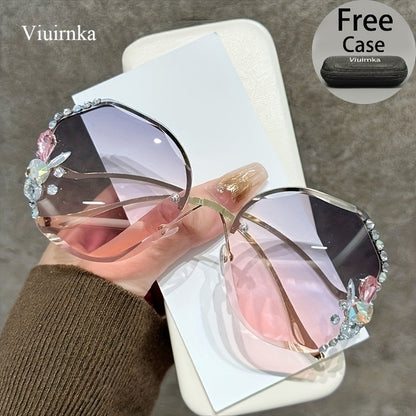 Women's Diamond-Accented Fashion Sunglasses with Case – Gradient UV Protection Lenses, 7 Colors – Stylish Eyewear for Daily Wear, Parties & Summer