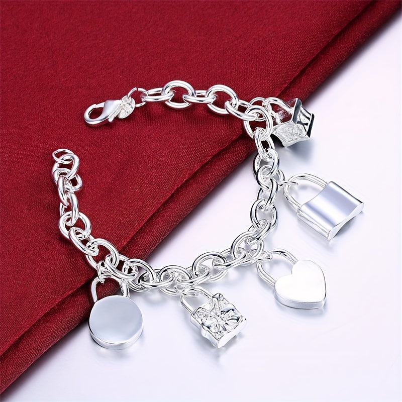 925 Sterling Silver Korean Style Pendant Bracelet for Women – Trendy Chain Link Design, Hypoallergenic, 20cm / 7.87in, Stylish Daily Wear & Festival Gift for Any Occasion