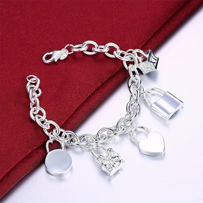 925 Sterling Silver Korean Style Pendant Bracelet for Women – Trendy Chain Link Design, Hypoallergenic, 20cm / 7.87in, Stylish Daily Wear & Festival Gift for Any Occasion