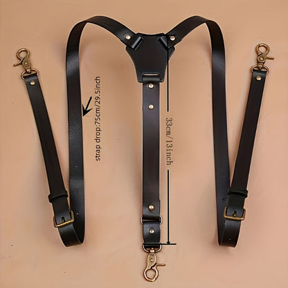Men's Faux Leather Suspenders - Retro Adjustable Y-Back Braces with Rivet Detail, Elegant Vintage Clip-On Suspenders for Daily Formal Wedding & Party Wear, Great Gift for Him
