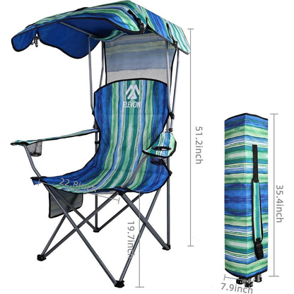 Folding Camping Chair with Tilting Canopy Sunshade – 225LBS Capacity, 22.8" Wide Seat, Mesh Cup Holder & Carry Bag, Portable Beach Lawn Chair for Camping, Hiking & Outdoor Events – 9 Color Options